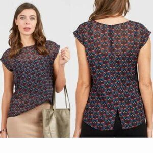 Octavia - Boho Top Printed Shell Blouse with Split Cutaway Back | Size Small